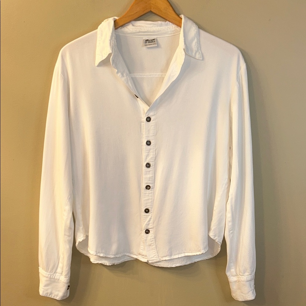 CP Shades Sausalito White Button Up Collared Rayon Shirt - Size Medium